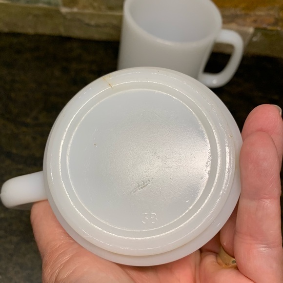 VINTAGE | Set of 2 | Milk Glass D Handle Stacking Mugs - Picture 3 of 9